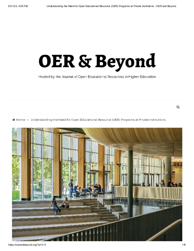 Understanding the Need for Open Educational Resource (OER) Programs at Private Institutions Thumbnail