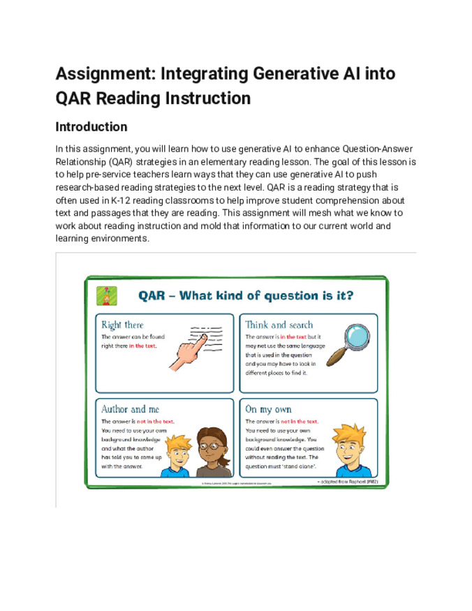 Assignment: Integrating Generative AI into QAR Reading Instruction Thumbnail